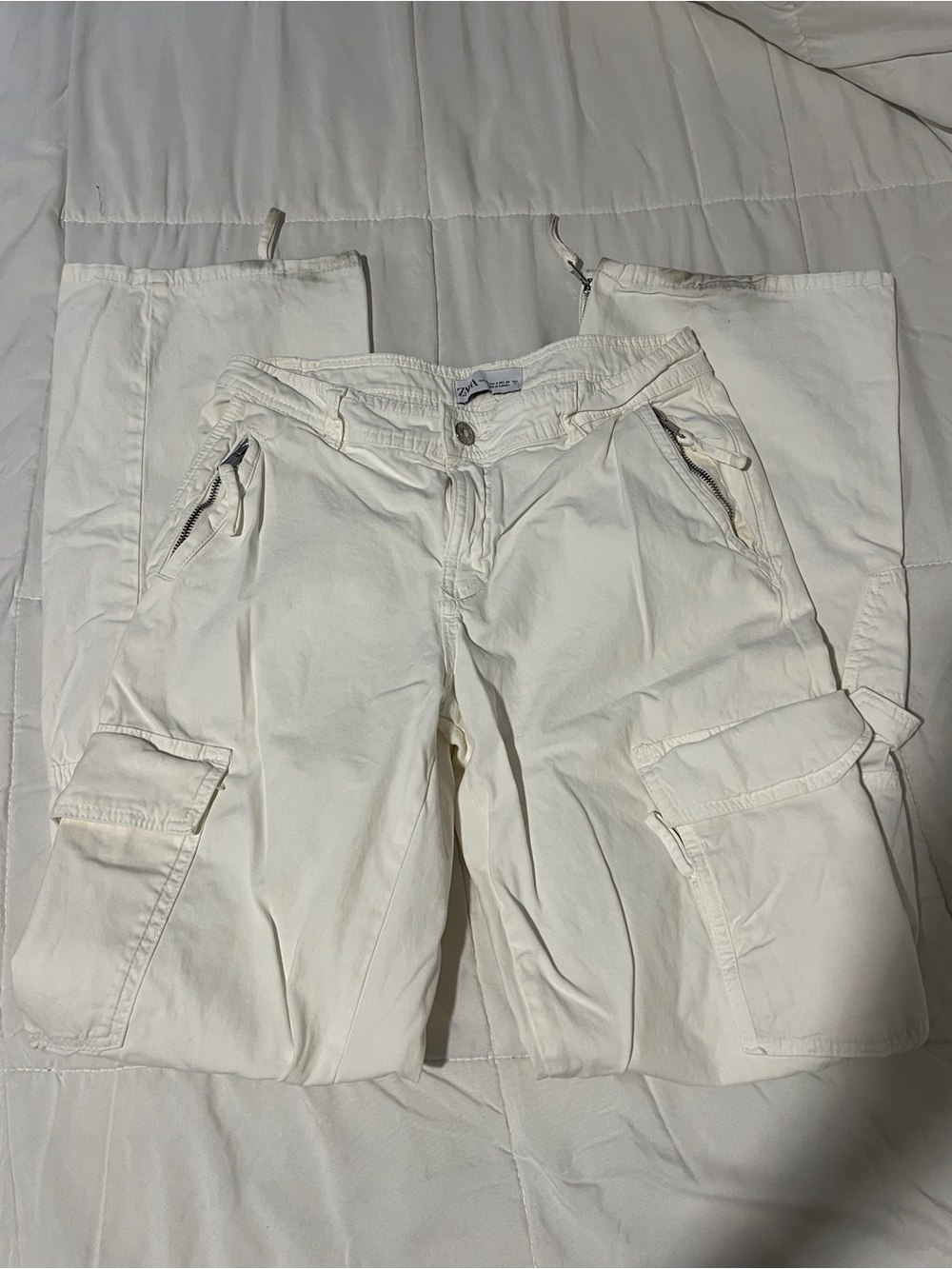 Zara Women's White Straight-Leg Cargo Pants
